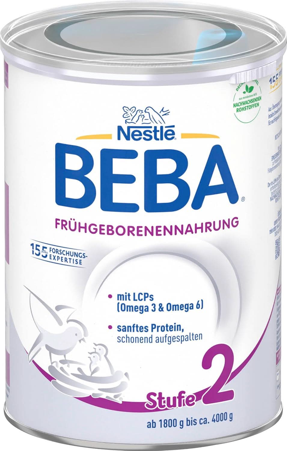Voeding voor premature baby's BEBA Niveau 2, Speciale voeding voor premature baby's en pasgeborenen met een laag gewicht, klaar om te drinken, verpakking van 32 (32 x 90 ml) Naty Shop