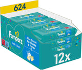 Pampers Fresh Clean vochtige doekjes, 12 verpakkingen van 52 doekjes, totaal 624 doekjes, lichte geur, ook geschikt voor handen en gezicht