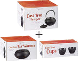 Dimono traditioneel gietijzeren theeservies: theepot, warmer en 2 theekopjes