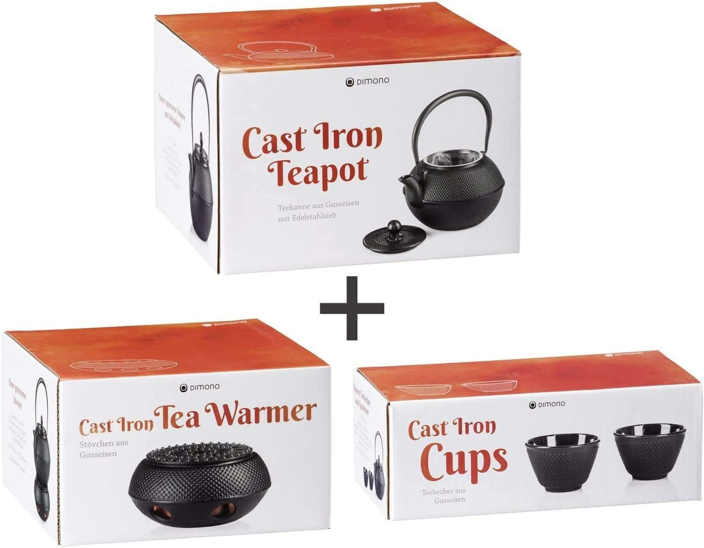 Dimono traditioneel gietijzeren theeservies: theepot, warmer en 2 theekopjes