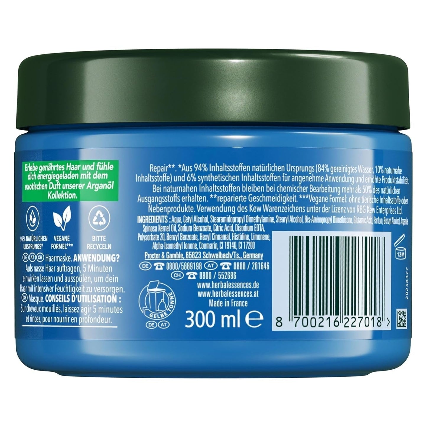 Herbal Essences Haarherstelmasker met arganolie 300ml. Van beschadigd haar naar gladder en glanzender haar. Intensieve zorg. Met ingrediënten van natuurlijke oorsprong. Veganistisch Naty Shop haarmasker