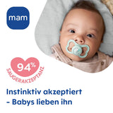 MAM Air siliconen fopspenen, 2 stuks, extra licht en luchtig ontwerp, tandvriendelijke babyfopspeen gemaakt van MAM SkinSoft speciale siliconen met fopspeendoos, 6-16 maanden beer/neushoorn