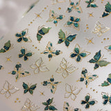 JMEOWIO 3D Nagelsticker Groen Goud Schmetterling Nail Art Sticker Selbstklebend Nagelaufkleber 5D Stereoskopische Decoratie Nageldesign Zubehör 1 Blatt
