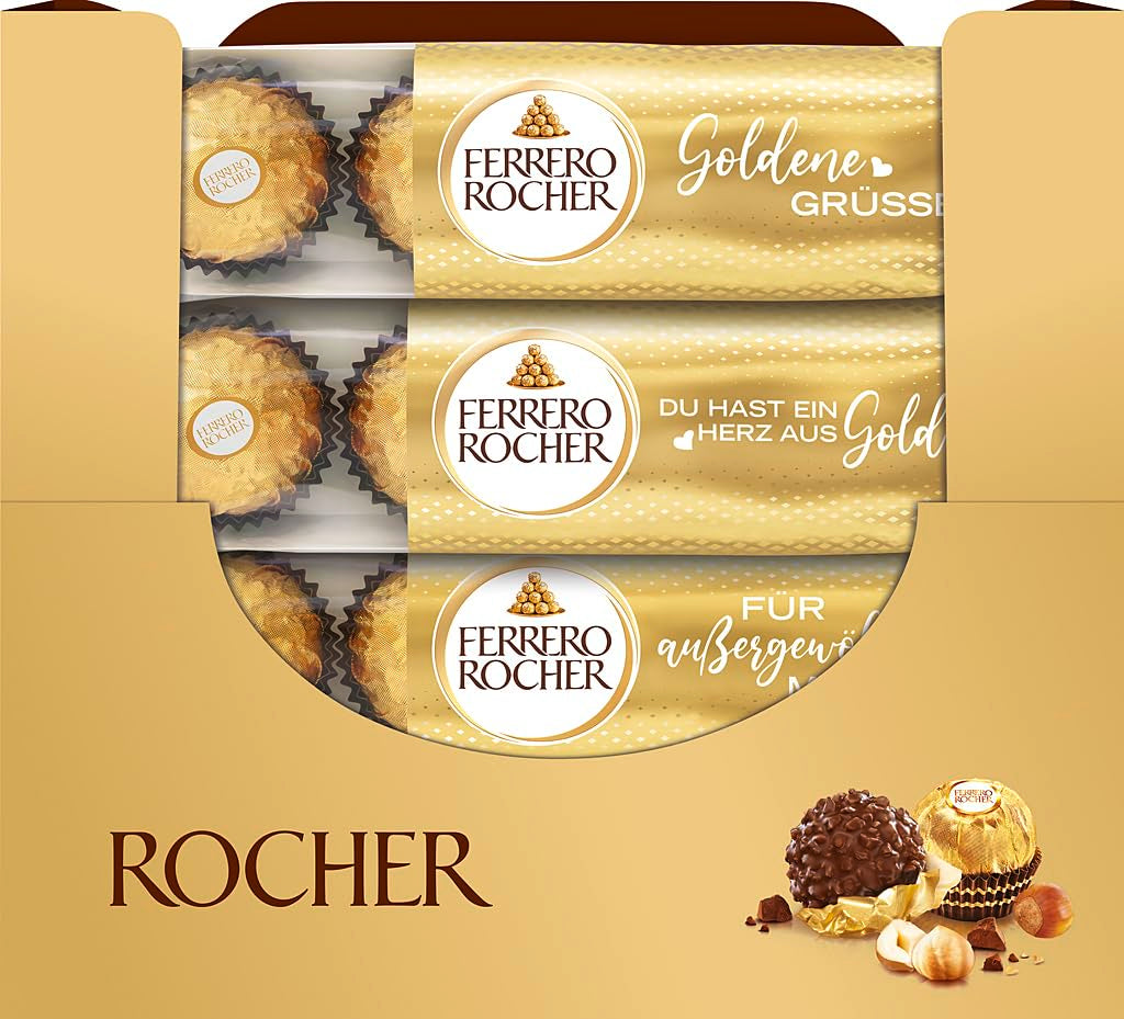 Ferrero Rocher - Krokante en romige hazelnootspecialiteitpralines - Valentijnsdagcadeau voor hem en haar - 16 pakjes van 4 individuele pralines