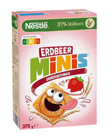 NESTLE Strawberry Minis, ontbijtgranen met aardbeiensmaak en volkorenmeel, set 7 x 375 gram Granen Naty Shop