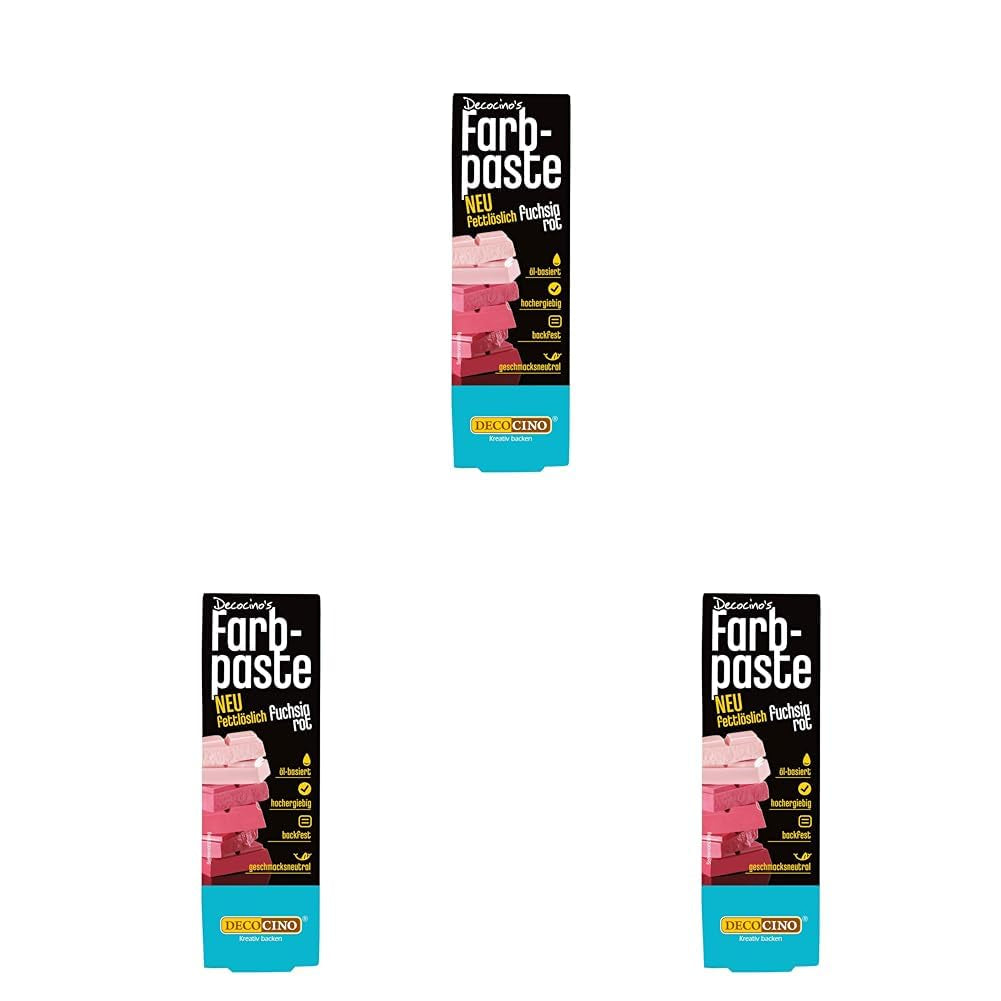 DECOCINO Rode vetoplosbare kleurpasta - 15 g - Voedselkleuring op oliebasis, ideaal voor het kleuren van chocolade, botercrème, fondant of koekjesdeeg (pak van 3)