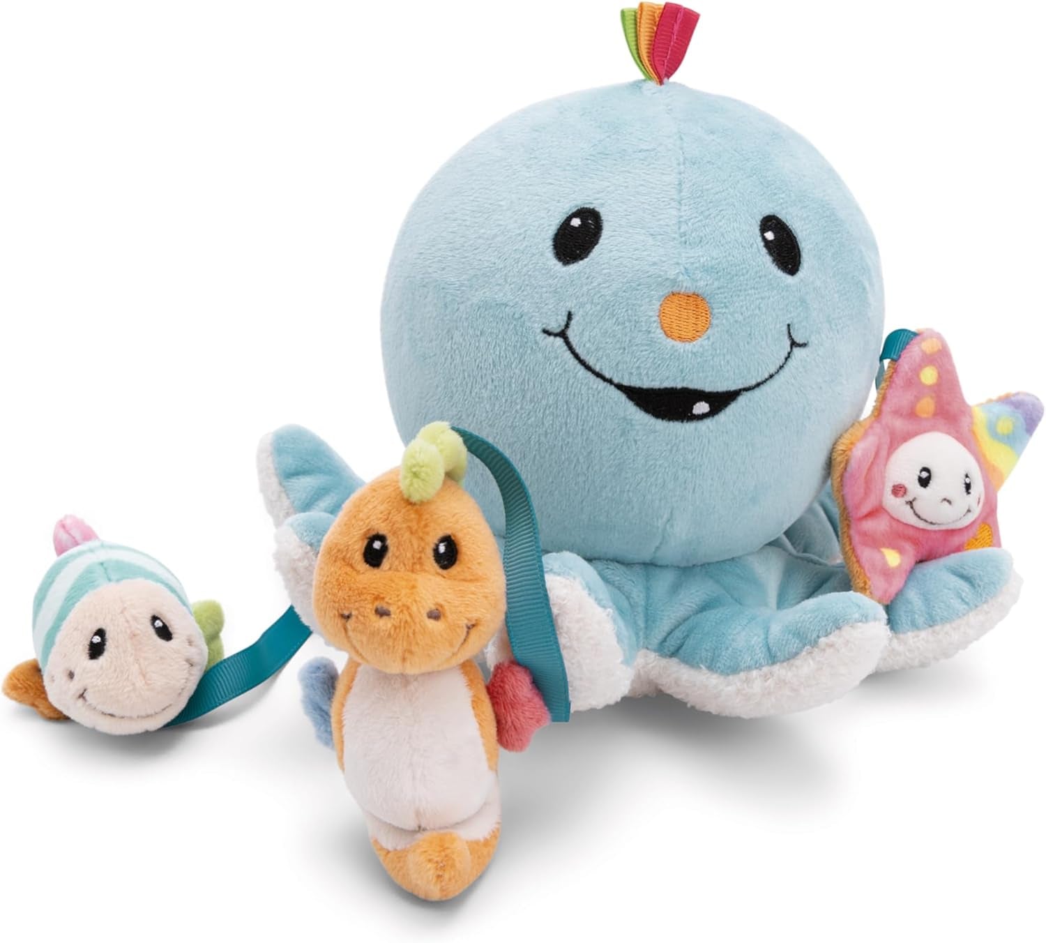 Octily badspeeltje 18x14cm incl. 3 beeldjes in geschenkverpakking 23,5x17x13,5cm blauw - speelgoed met grijpelementen - kinderbadspeeltje om te vangen en te spelen Baby Speelgoed Naty Shop