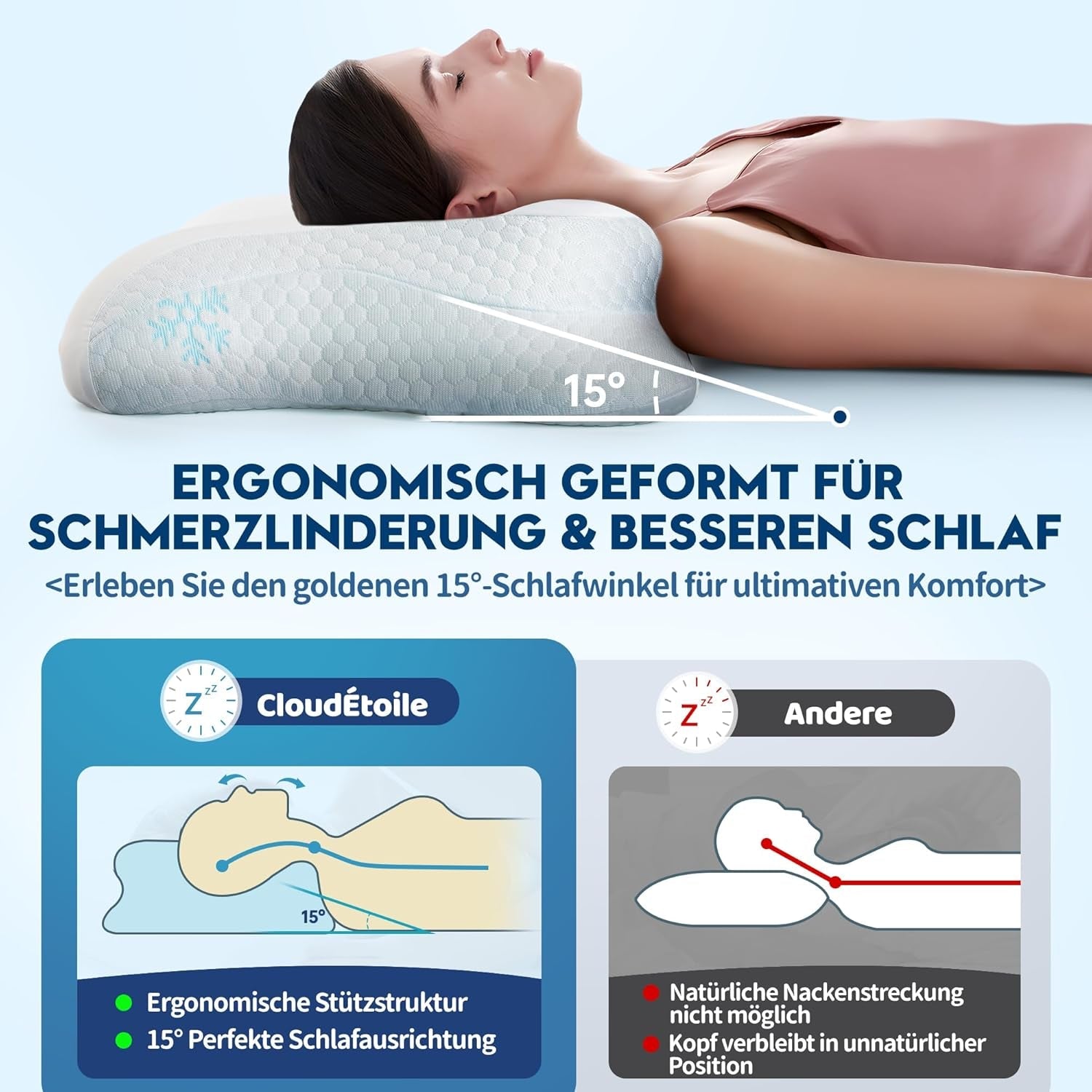 Cloudétoile Nekkussen Memory Foam Kussen - 2 in 1 Ergonomisch Orthopedisch Kussen Visco Foam Kussen Zijslaper Neksteun Kussen In hoogte verstelbaar Memory Foam Kussen Wit 64X38X12cm Cervicale Orthopedische Kussens Naty Shop