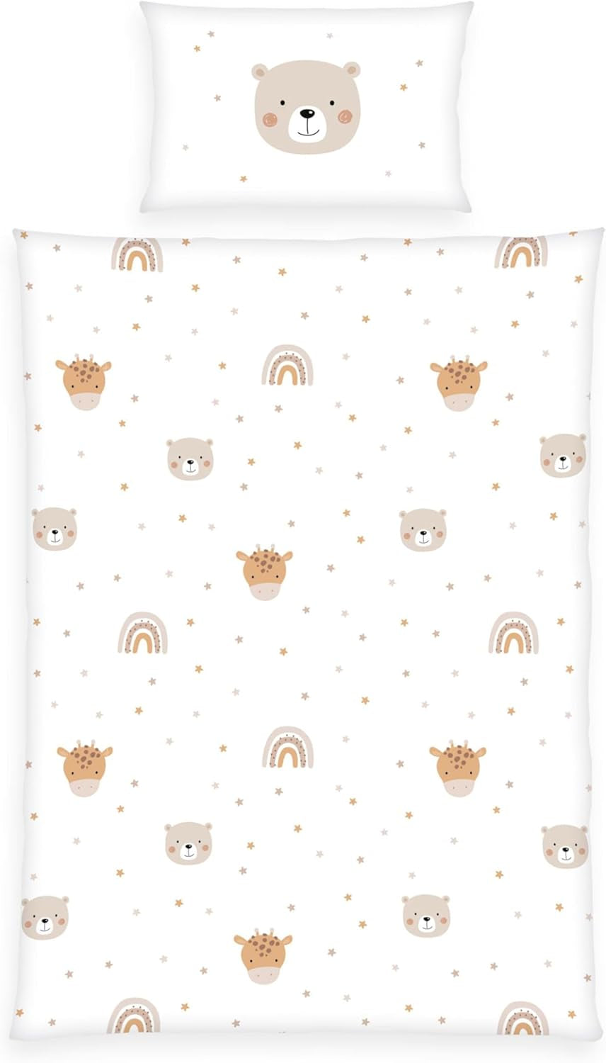 Herding Babybest Little Friends Winterbettwäsche, Kopfkissenbezug 40 X 60 Cm Mit Hoteleinschlag, Bettbezug 100 X 135 Cm, Mit Zwießwerf, 100% Baumwolle/Flanell, Weiß, Twin Naty Shop Standaardtitel