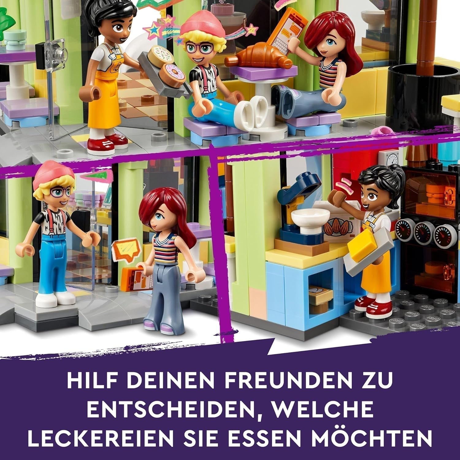 LEGO Friends Heartlake City Café, kinderspeelgoed, speelgoedbakkerij, cadeau-idee voor meisjes en jongens vanaf 6 jaar, set van 3 speelfiguren en hondenfiguur 42618 Bouwsets Besuche in LEGO-Store