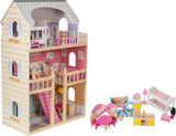 A405 LED-verlicht poppenhuis - 3 lagen en meubelset - Houten speelhuis inclusief accessoires: keuken, badkamer, slaapkamer - Cadeau voor meisjes vanaf 3 jaar Poppenhuizen Naty Shop Standaardtitel