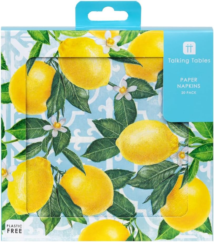 Talking Tables 20 x papieren servetten citroen, 20 stuks | Levendig thema wegwerpservies voor onvergetelijke bijeenkomsten, zomerfeesten, bruidsdouches, lunches, helder