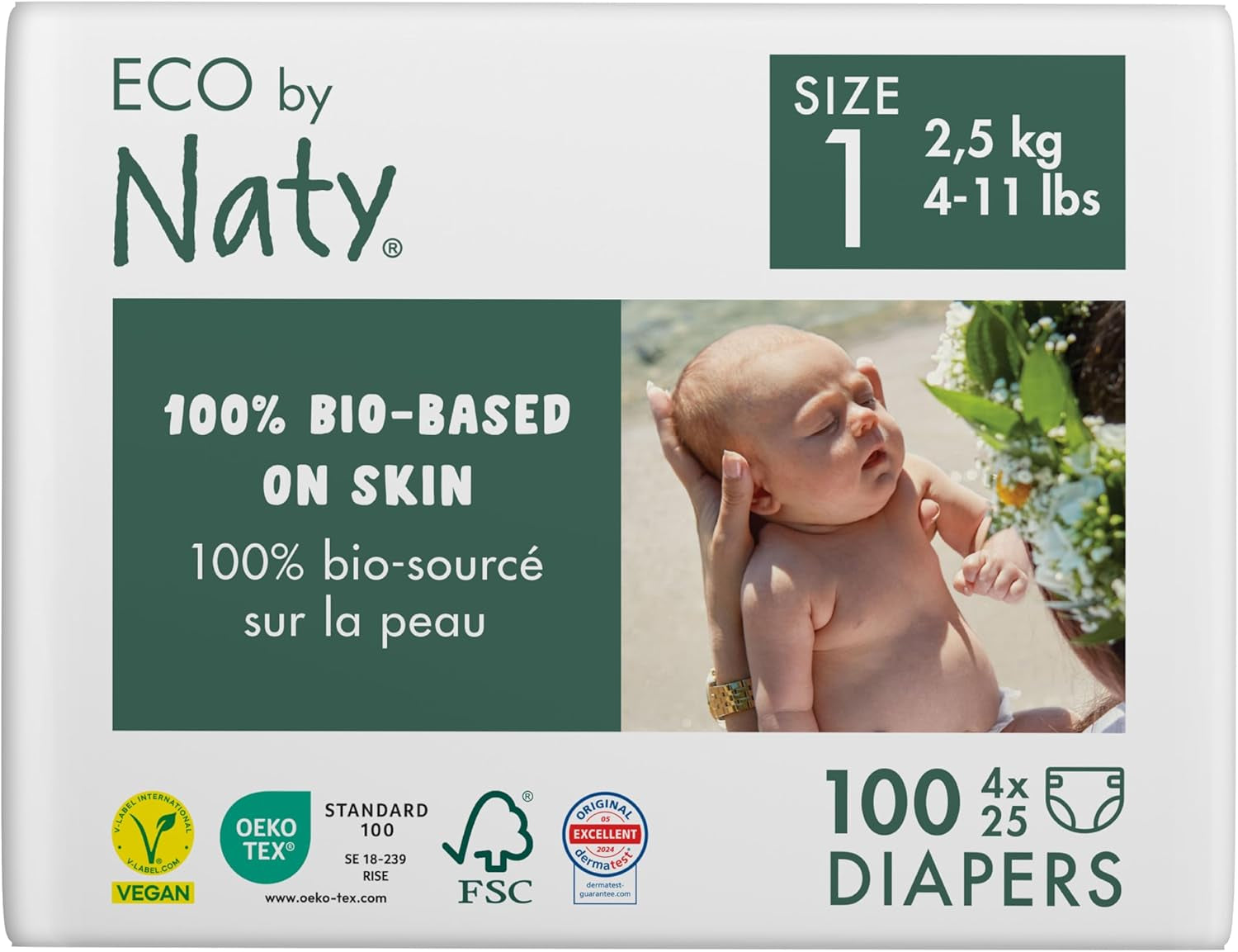 Eco Diapers Eco by Naty Baby Eco Diapers - premium biologische luiers, milieuvriendelijk, gemaakt van plantaardige materialen, ideaal voor de gevoelige babyhuid (maat 5 - 80 stuks)