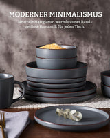 Mercury serviesset, 12-delige serviesset, 4-persoons aardewerk serviesset met dinerborden, dessertborden, ontbijtgranenschalen, magnetron- en vaatwasmachinebestendig, antracietgrijs