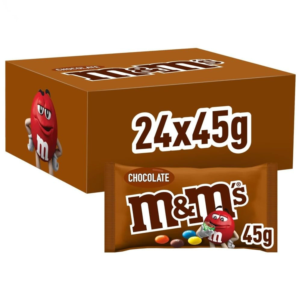M&M's Pinda Chocolade Bulkverpakking 24 x 45g Chocolade Pinda Smaak Linzen Chocolade Cadeau (1080g) Ideaal als traktatie met voetbalthema