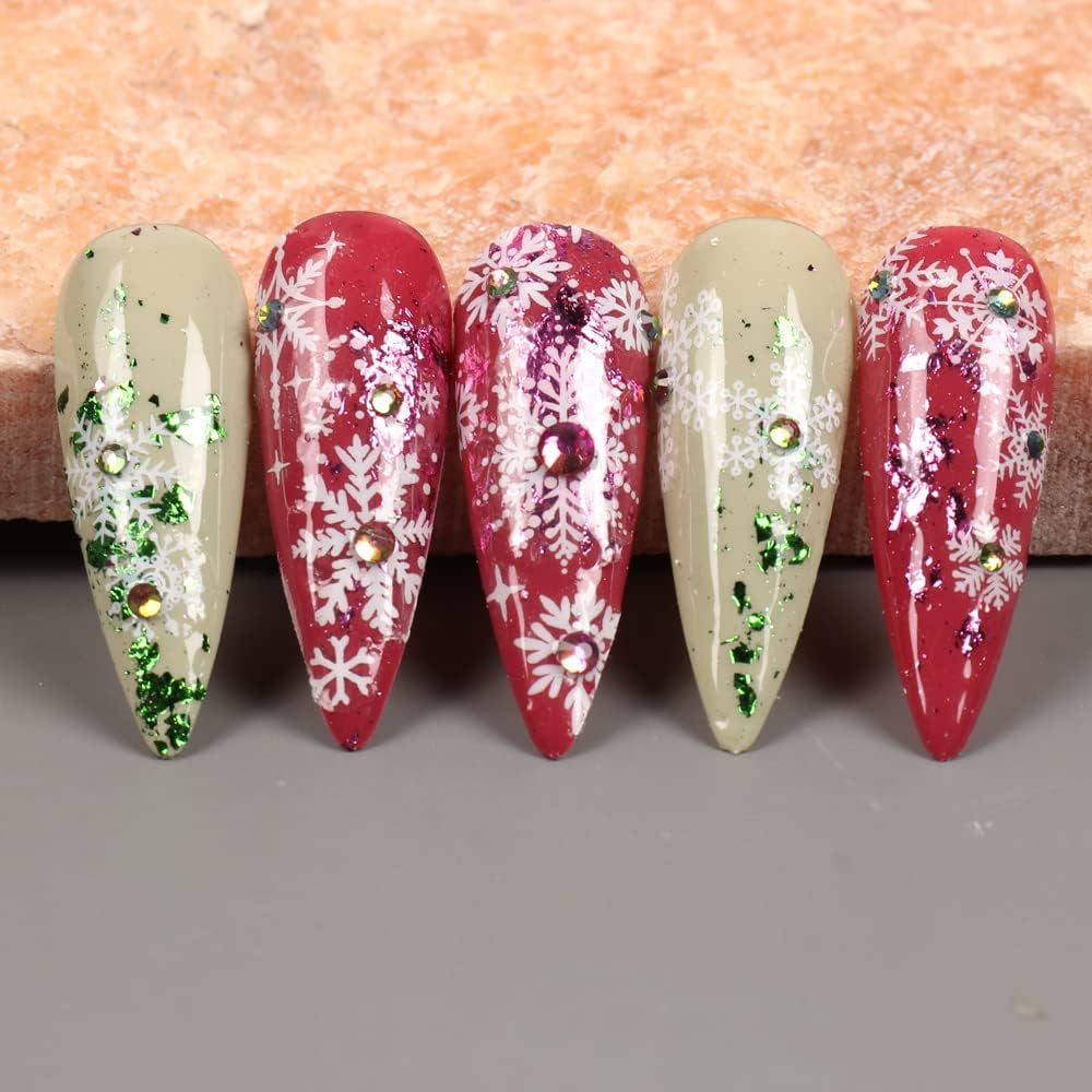 JMEOWIO Nagelsticker Weihnachten 8 Blatt Nagelaufkleber Selbstklebend Weiße Schneeflocken Winter Nail Art Sticker Decoratie Nageldesign Zubehör