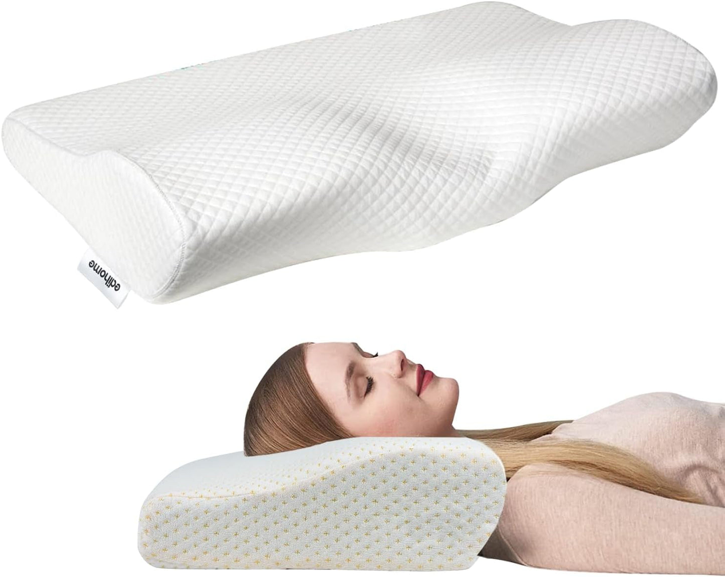 Edihome Neksteunkussen Nekpijnverlichtingskussen 50 x 30 x 10 cm Memory Foam Nekkussen Orthopedisch kussen Ergonomische dubbele katoenen hoes Hypoallergeen