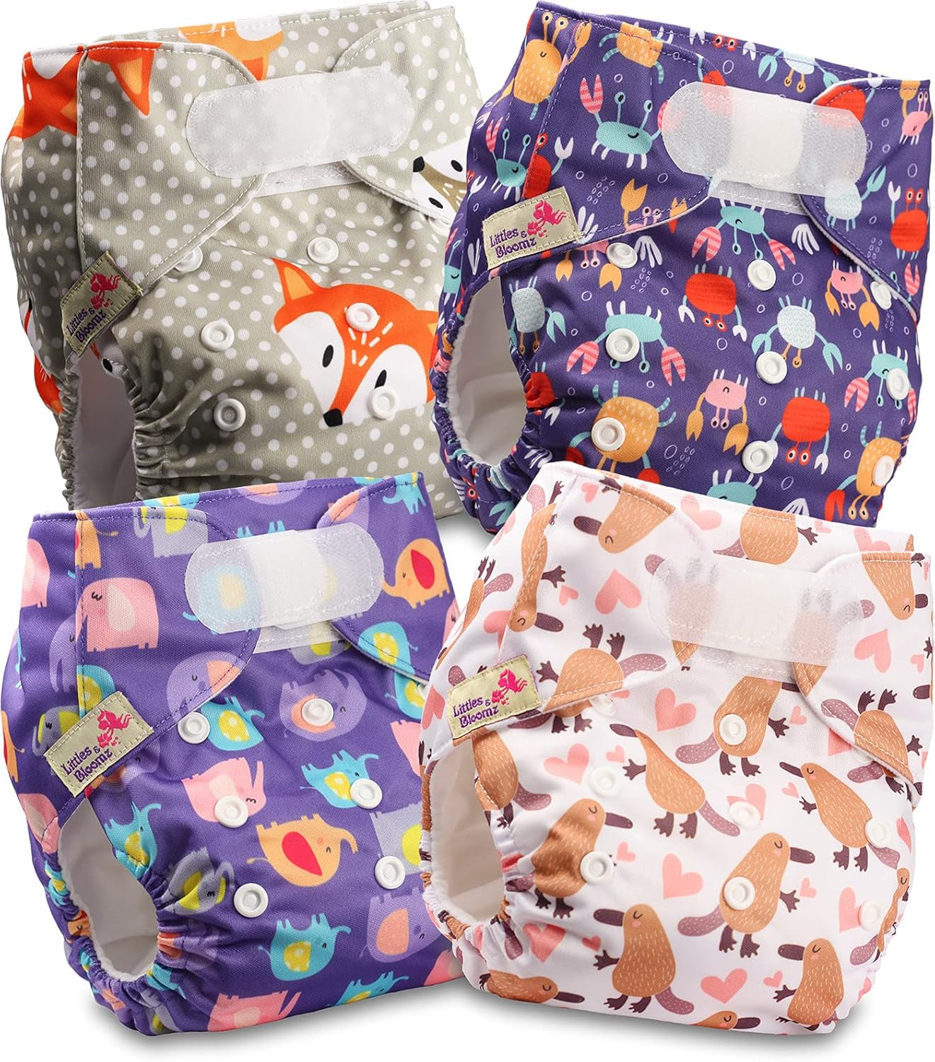 Littles and Bloomz herbruikbare luier FLV2-0602, standaard klittenbandsluiting, 6 luiers