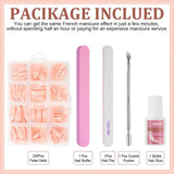 240-delige set valse nageltips, French Press op kunstnagels, pers op Franse nagels, 12 maten, nepnagels met lijm voor dames en heren (naakt wit medium amandel)