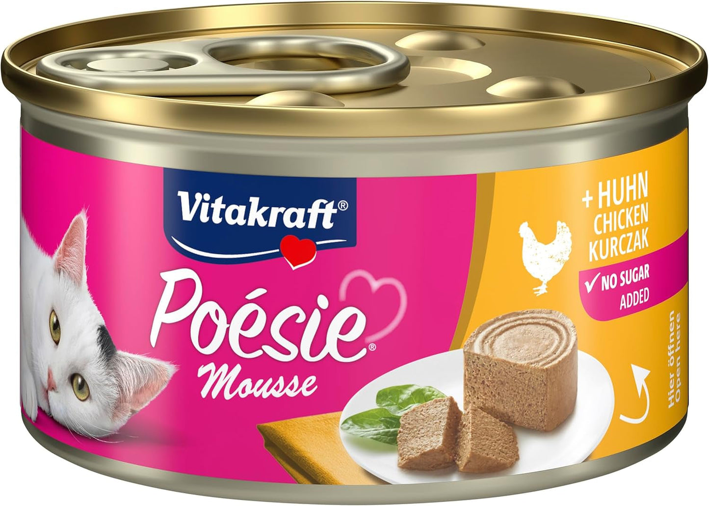 Vitakraft Poésie Mousse, kattennatvoer, luchtig schuim, met kip, zonder toegevoegde suiker of granen (12 x 85 g)