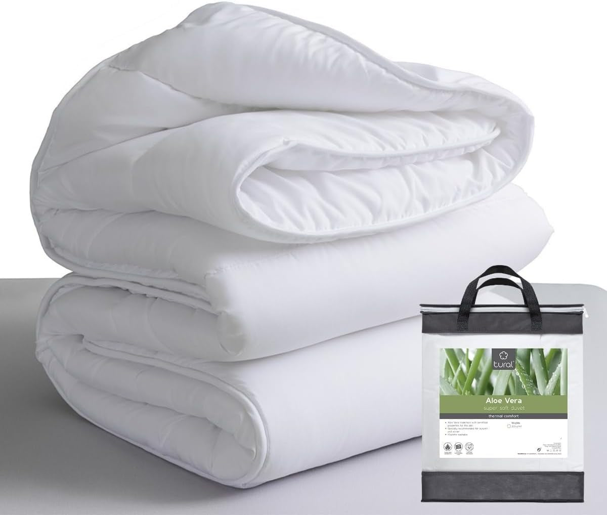 Tural - Dekbed 150 X 220 cm met Aloë Vera behandeling, vezelvulling 300 G/M², zacht, ademend, Oeko-Tex gecertificeerd (wit, bed 90 cm) Dekbedden en quilts Naty Shop 220X220
