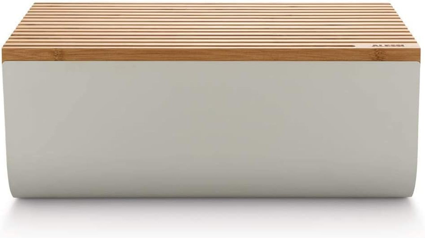 Alessi Mattina BG03 WG - Roestvrijstalen broodmand met epoxyhars en bamboehout, warmgrijs Voedselbewaardozen Naty Shop