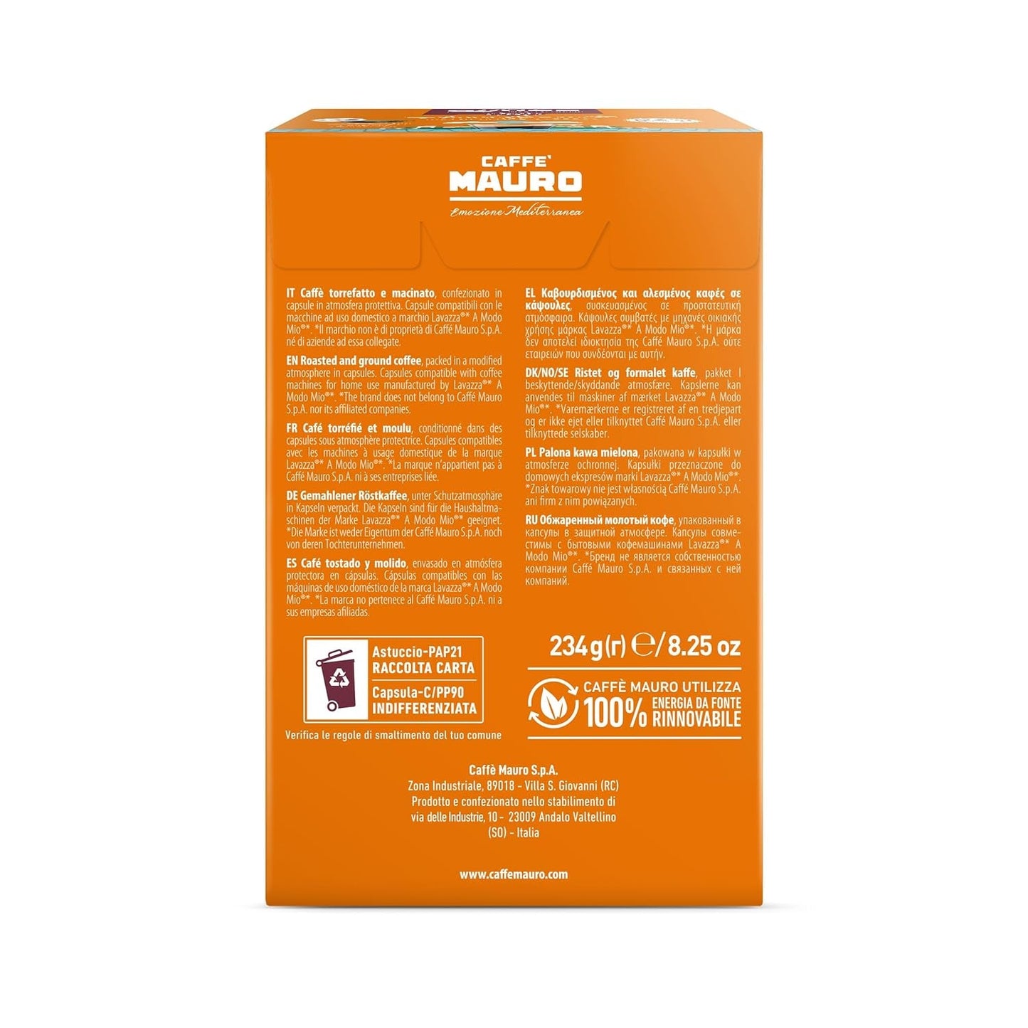 Caffè Mauro Torrefazione Kaffeekapseln Espresso Avvolgente, Intensität 8/10-144 Kapseln Compatibel met Kaffeemaschinen der Marke Lavazza* A Modo Mio*, 144 Stück, Hergestellt in Italien