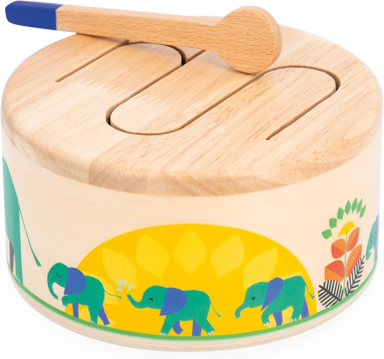 Janod - Gioia Drum - FSC houten trommel + trommel - Rollenspel en vroege muzikale educatie - Aquarel - Vanaf 18 maanden, J07650 Bebe Toys Naty Shop