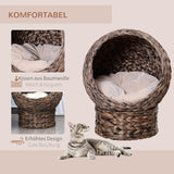 PawHut Rotan Katzenkorb Katzenhöhle Katzenhütte Katzenbett mit Kissen Haustierbett Wasserhyazinthe Kaffee 50 x 42 x 60 cm