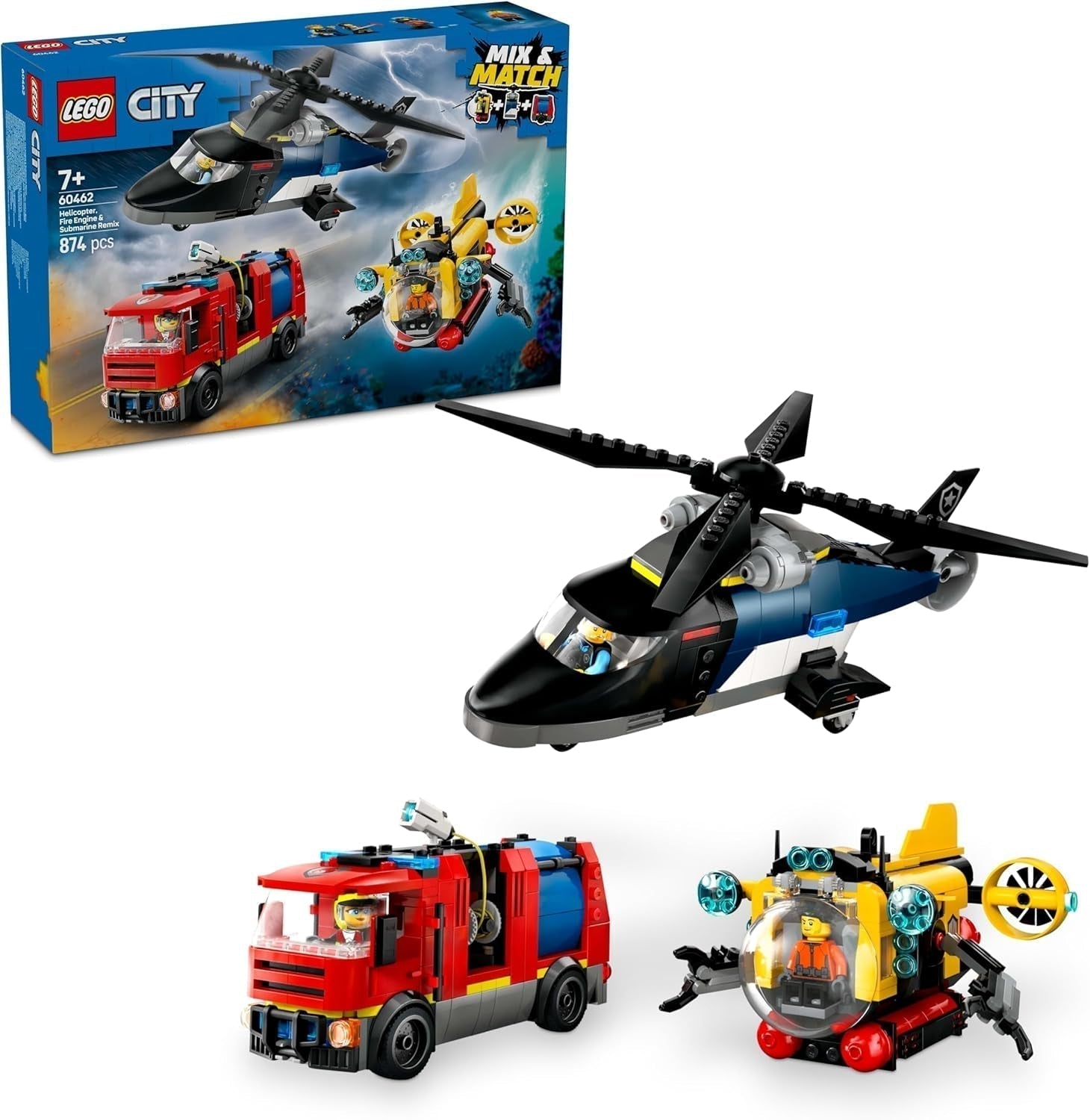 LEGO City combiset helikopter, leeuwenauto en onderzeeër en 3 minifiguren - bouwbare speelgoedvoertuigen voor jongens en meisjes vanaf 7 jaar - verjaardags- en feestdagencadeau 60462 Bouwsets Besuche den LEGO-Store Standaard titel