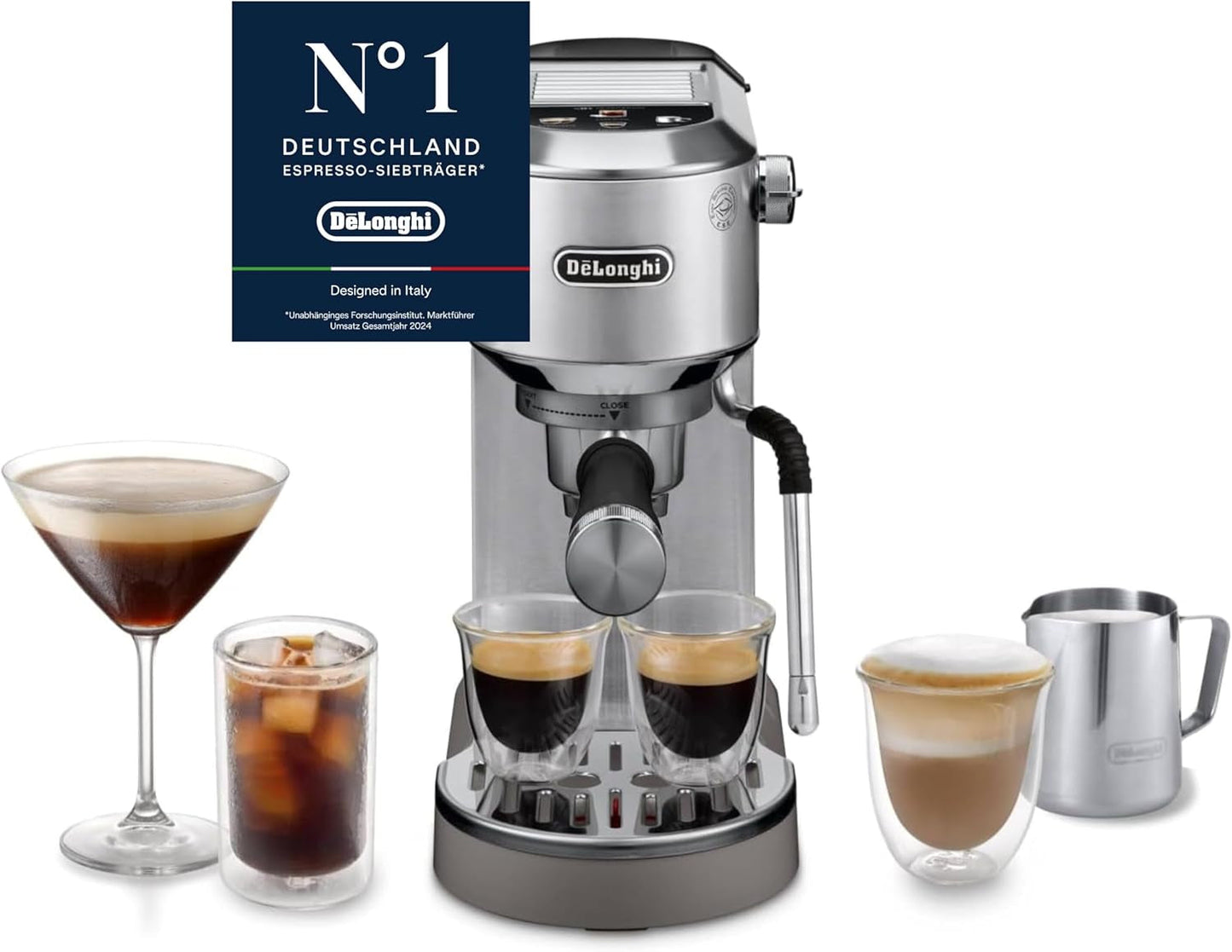 De'Longhi Dedica Style EC 685.B - Espressomachine met portafilter, espressomachine met professionele melkopschuimer, slechts 15 cm breed, voor gemalen koffie of ESE-capsules, 1 l watertank, zwart