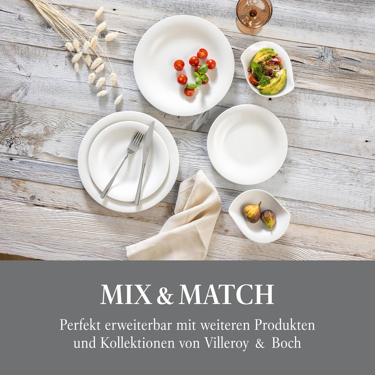 vivo - Villeroy & Boch Groep – Essential Witte Dinerset 18 tlg. Weiß, Spülmaschinenfest, Mikrowellensicher, Geschirr Set für 6 Personen, Müslischalen, Speiseteller, Dessertteller, Premium Porzellan