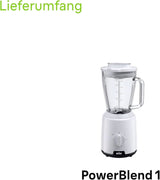 Braun Powerblend 1 JB1050WH - Standmixer Met 1,5 L Glas-Mixaufsatz, Küchenhelfer Zum Zerkleinern, Pürieren & Mixen, Ice-Crush-Funktion, 2 Geschwindigkeiten, 600 Watt, Weiß Kitchen Naty Shop