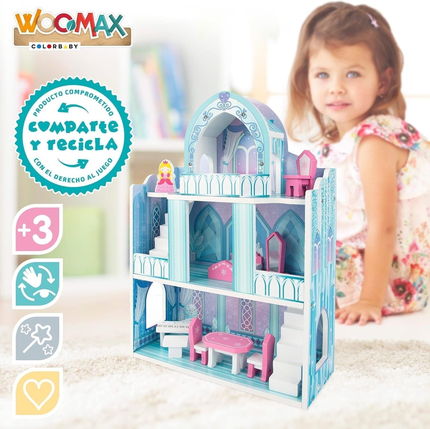Colorbaby WOOMAX 49314 - Houten slot 37 X 15 X 53,5 Cm +3A Poppenhuizen Naty Shop