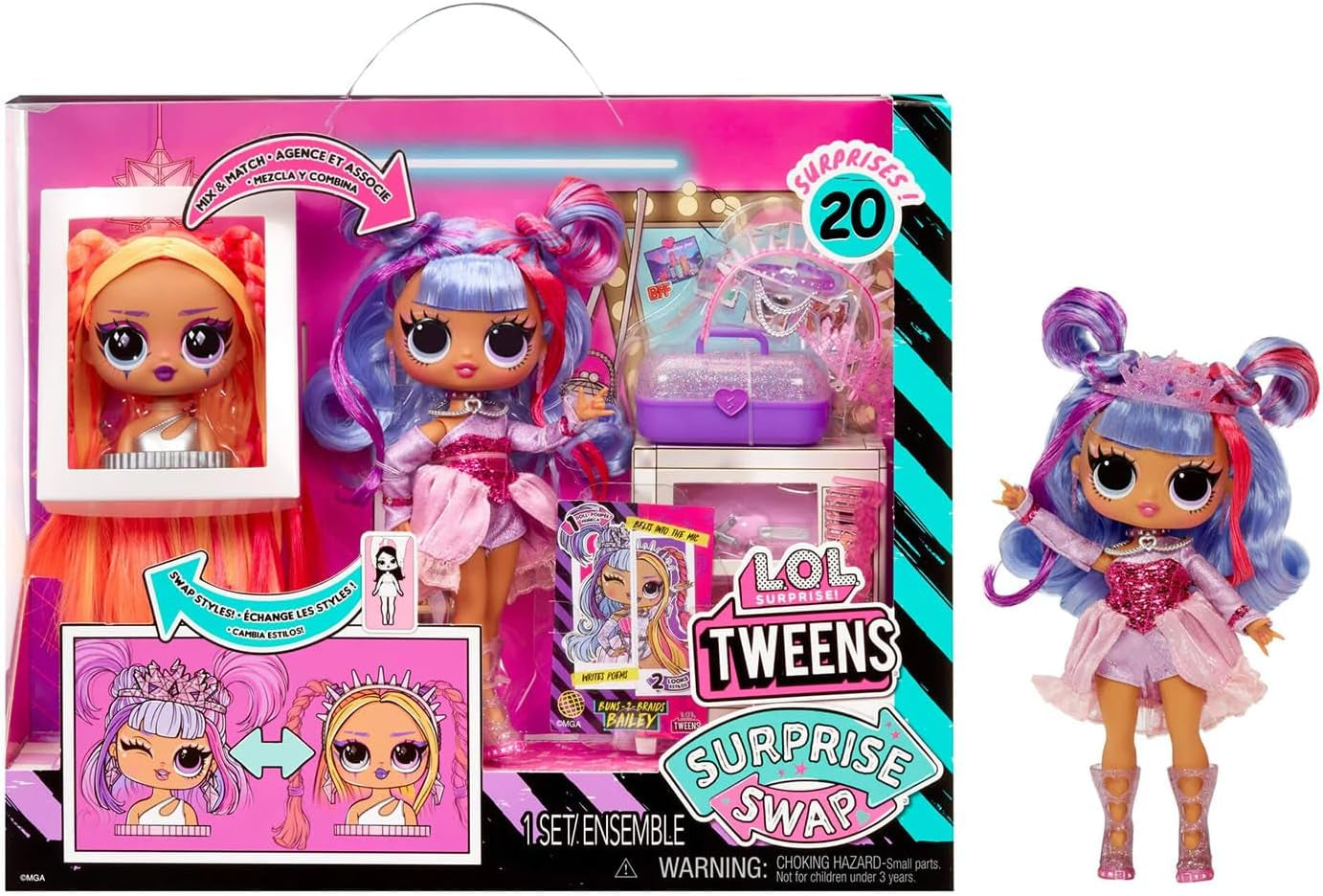 LOL Surprise Tweens Surprise Swap Series - Buns-2-Braids Bailey - Modepop met meer dan 20 verrassingen, inclusief stylinghoofd en fantastische accessoires en outfits - voor kinderen vanaf 4 jaar