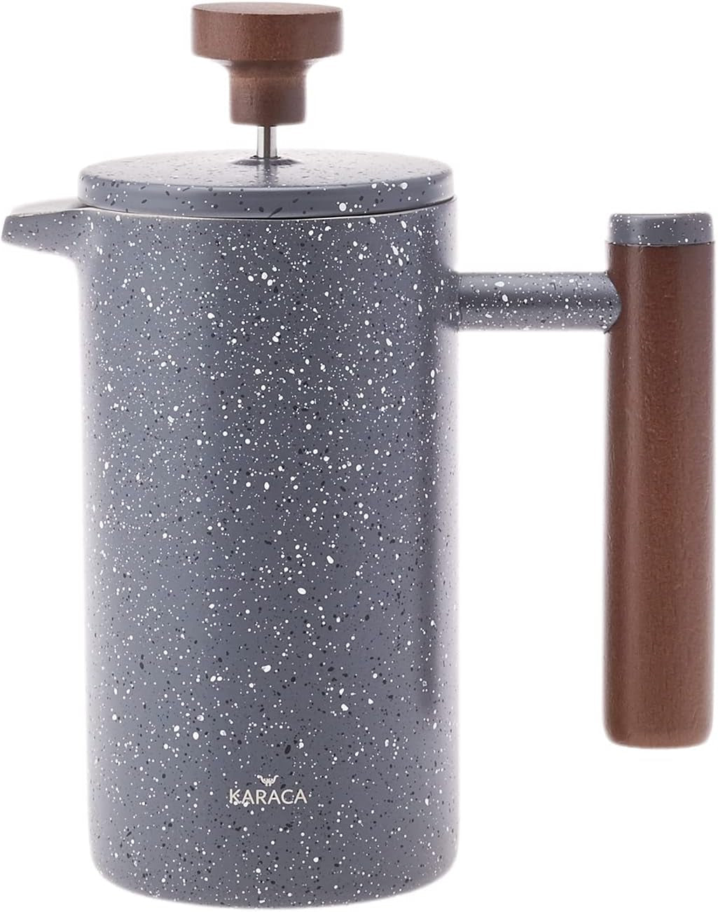 KARACA Marmeren dubbelwandige Franse pers met kastanjehouten handvat - Geïsoleerde Franse pers voor koffie - Home Travel Camping Koffiezetapparaat - 350 ml - Donkergrijs