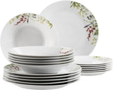 Mäser Herbal Garden 4-persoons 18-delige bloemen gedetailleerde serviesset inclusief dinerborden, soepborden en dessertborden, porselein, wit