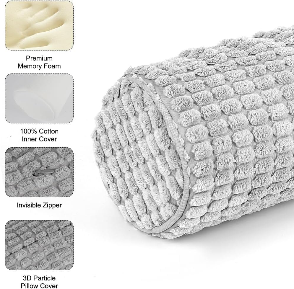 Nekrol met hoes, 11x45cm traagschuim reiskussen, wasbaar pluche nekkussen voor verlichting van nekpijn, nekkussen voor thuis, op kantoor, reizen Yoga Ronde cilinder Cervicale orthopedische kussens Naty Shop