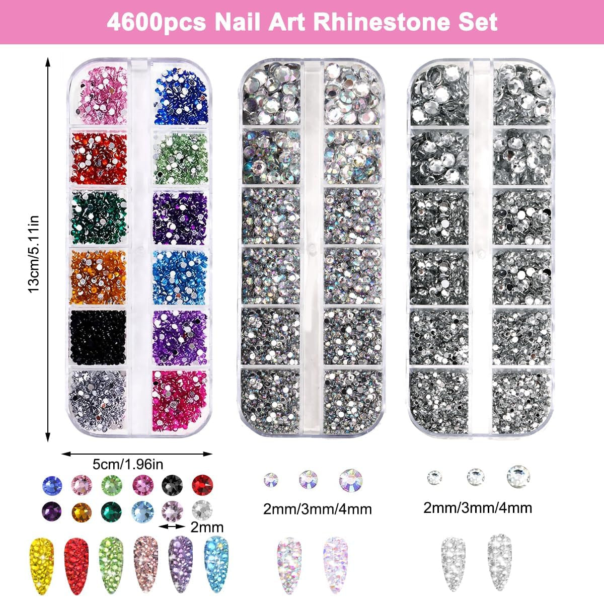 4600 Stück Strasssteine ​​​​Für Nägel, Nagel Glitzersteine ​​​​3 Verschiedene Stil Flache Nail Gems Nägel Steine ​​​​Klein Nagel Steinchen Mit Pinzette en Strass Picker Dotting Pen Für Nägel/Kleidung/Handwerk