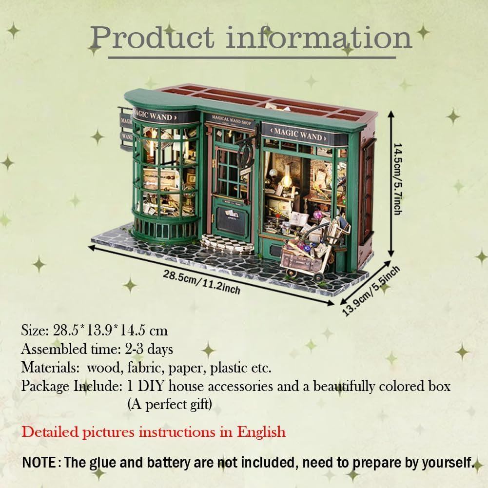 Magic Shop Poppenhuis met stofkap DIY Miniatuur Poppenhuis Meubilair Kit Schaal 1:24 Creatief cadeau voor kinderen Tieners Verjaardagscadeau