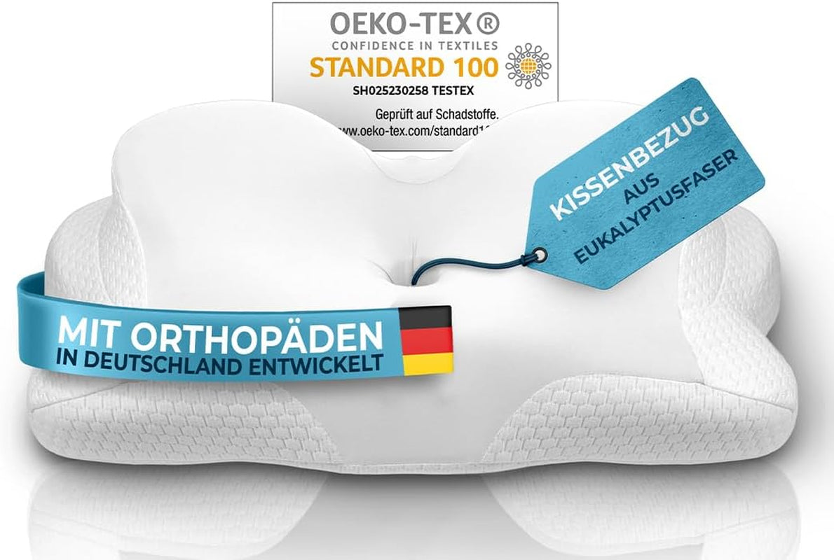 Orthopedisch kussen [Innovatieprijs voor ergonomie genomineerd] Nekpijnkussen gemaakt van traagschuim | Neksteunkussen Ergonomisch Nekrol Zijslaapkussen Grijs Cervicale Orthopedische Kussens Naty Shop Wit Kissenbezug [Versie:Allrounder]