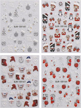 JMEOWIO 3D Nagelsticker Weihnachten Glitzer Nail Art Sticker Selbstklebend Nagelaufkleber 5D Stereoskopisch Schneeflocke Winterurlaub Süß Decoratie Nageldesign Zubehör 4 Blatt