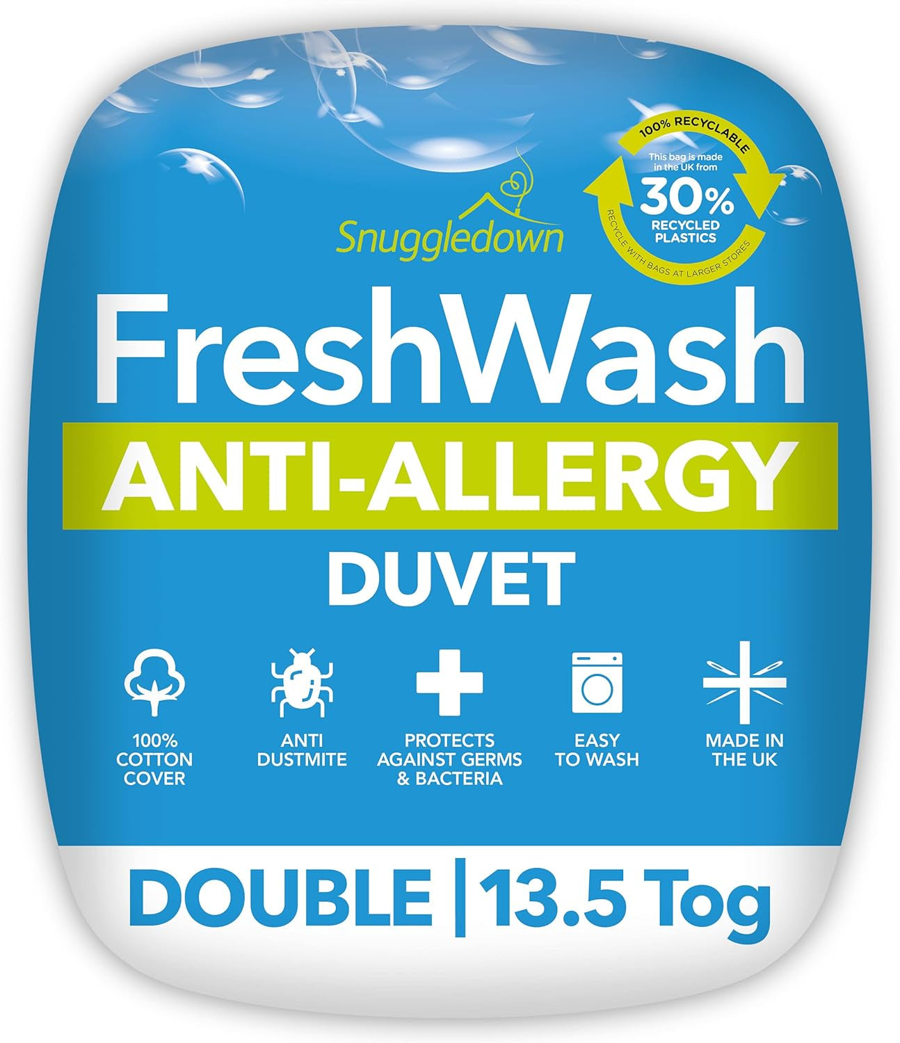 Dekbed voor allergieën Snuggledown Freshwash, 13,5 Tog Winter Warm, katoen, wit, eenpersoonsbed Dekbedden en dekbedden Naty Shop 10 X 200 X 200 Cm 13,5 Tog