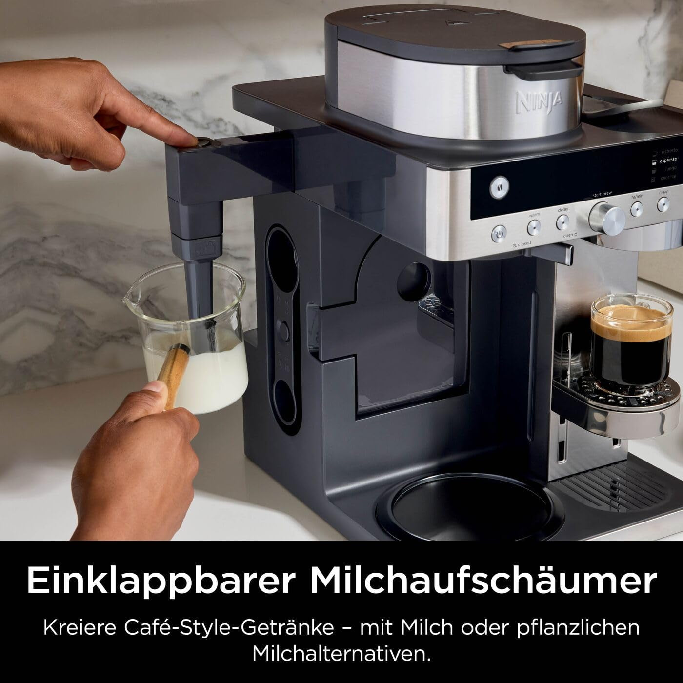 Ninja Prestige 2-in-1 filterkoffiezetapparaat met capsules en geïntegreerde melkopschuimer, voor latte, ijskoffie en Flat White, zwart CFN802EU