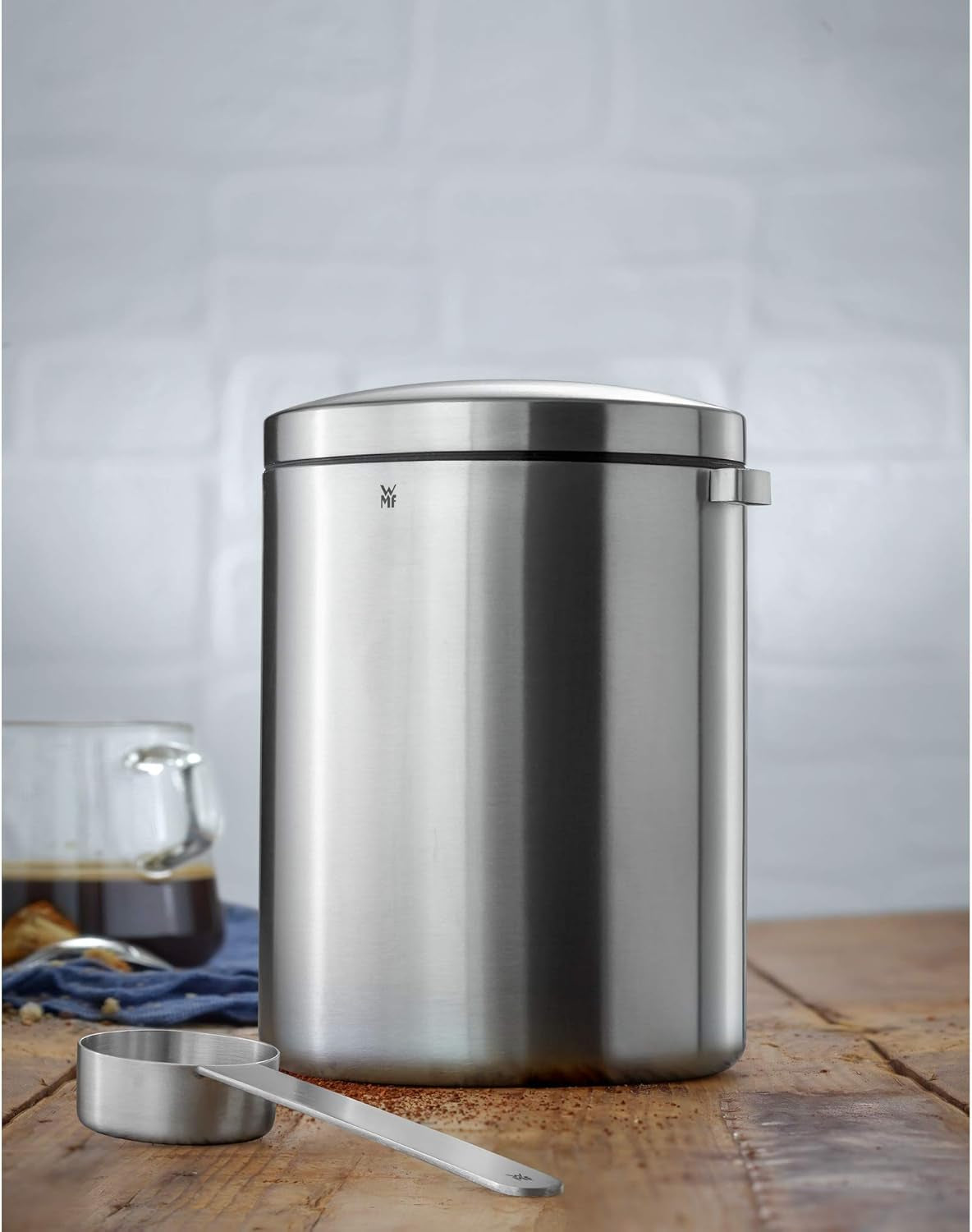 WMF Kult Cromargan koffielepel koffiedoos in roestvrij staal met matte afwerking 500g en 1 liter glazen voorraadpot Depot vaatwasmachinebestendig Voedselbewaardozen Naty Shop