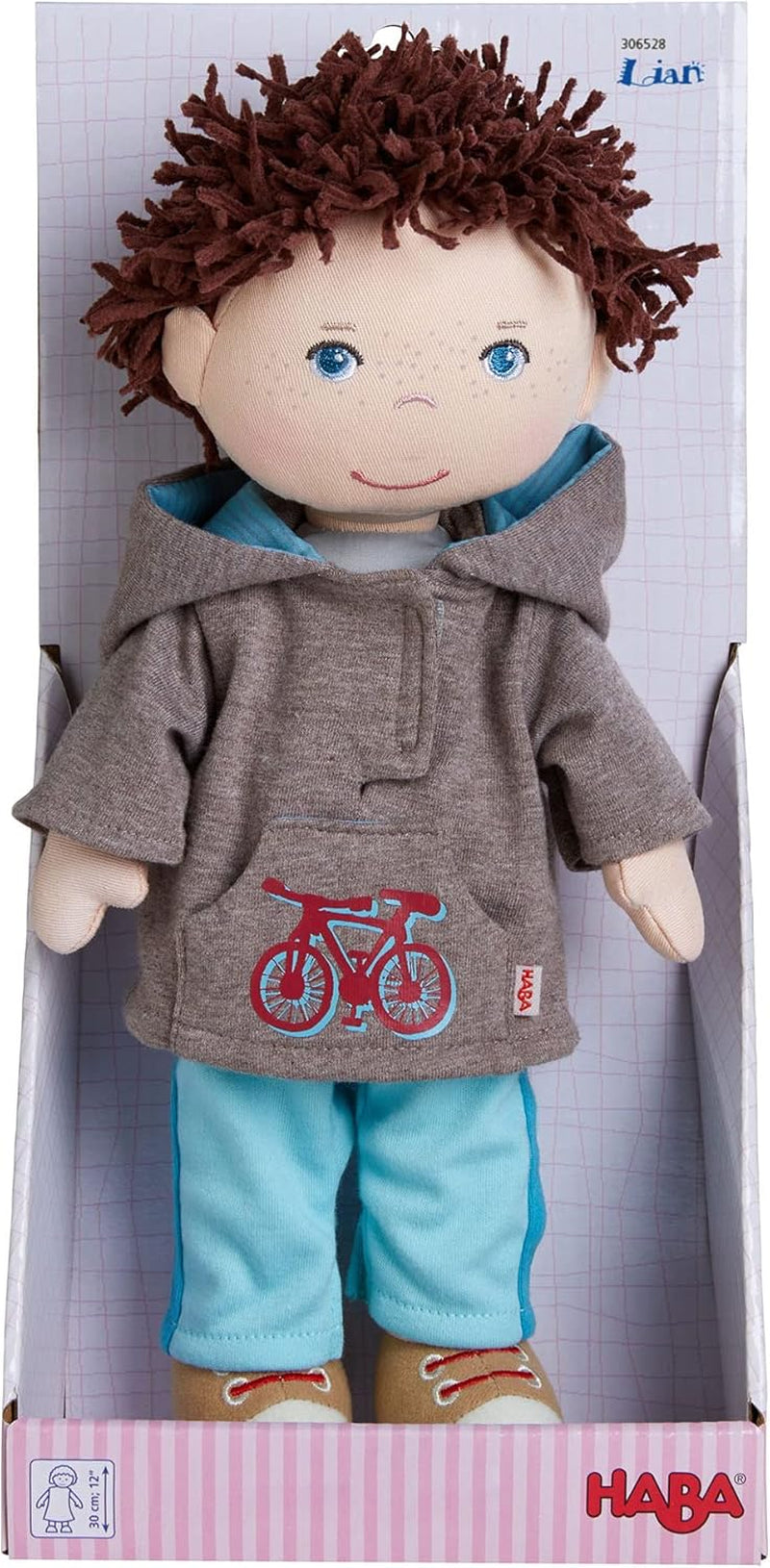 HABA Lian pop - Zachte stoffen pop 30 cm, ideaal voor baby's en peuters, wasbaar en gemakkelijk aan- en uit te kleden, vanaf 18 maanden - 1302109001