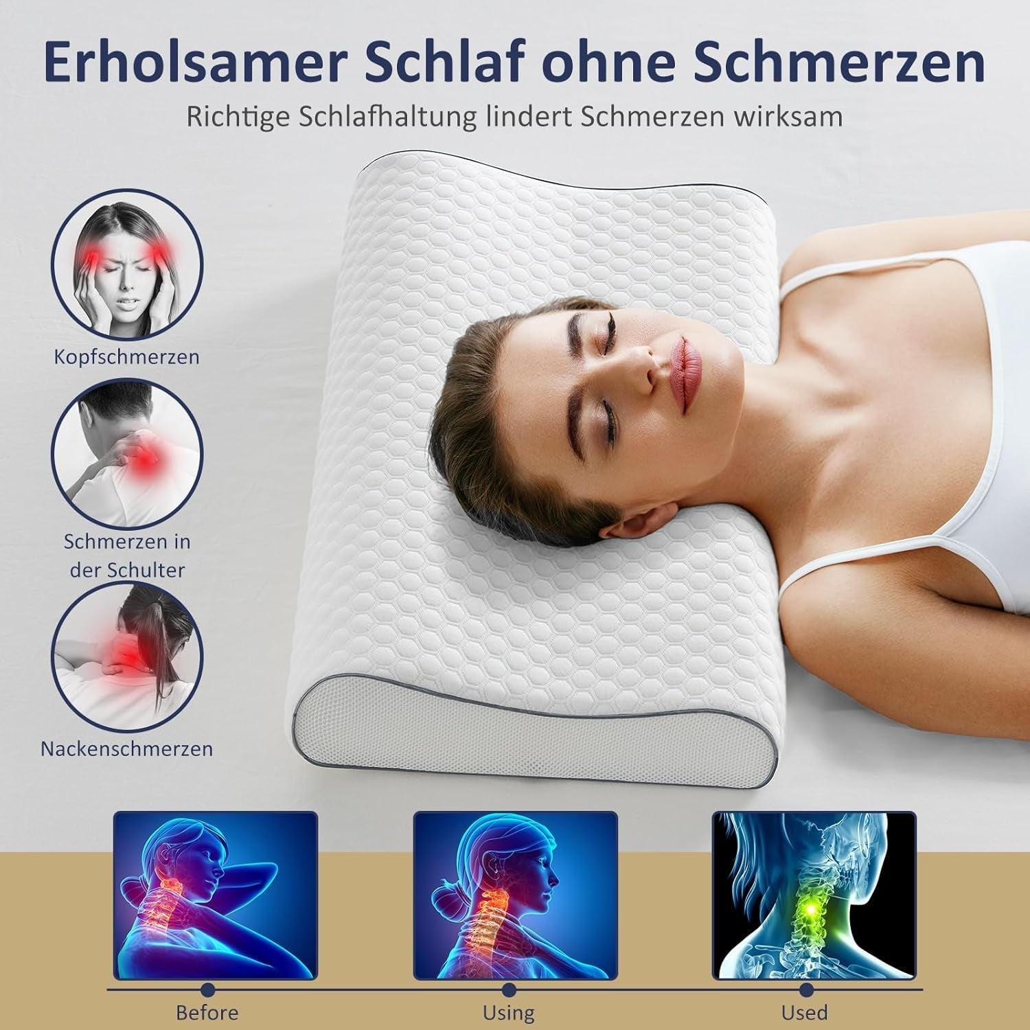 BedStory Memory Foam Kussen, in hoogte verstelbaar neksteunkussen, ergonomisch kussen, zijslaapkussen voor rug- en buikslapers (60x36x12/10cm)
