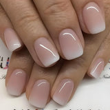 Zelfklevende kunstnagels set - Franse kunstnagels - 24 stuks Kort Vierkant Ontwerp Wit Roze Gradiënt Kunstnagels Ballerina Manicure (Kort Roze Gradiënt)