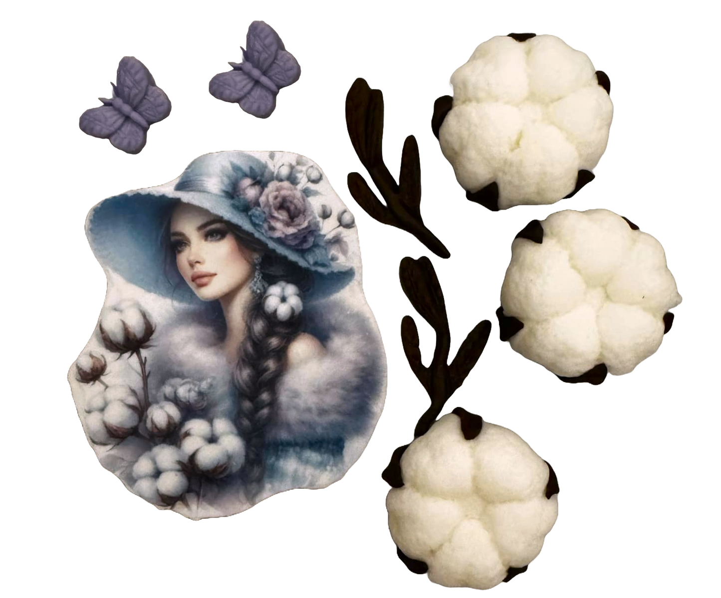 Set van 8 eetbare suikerpasta-decoraties, Beautiful Lady Sugar Paste Decorations Nati Shop