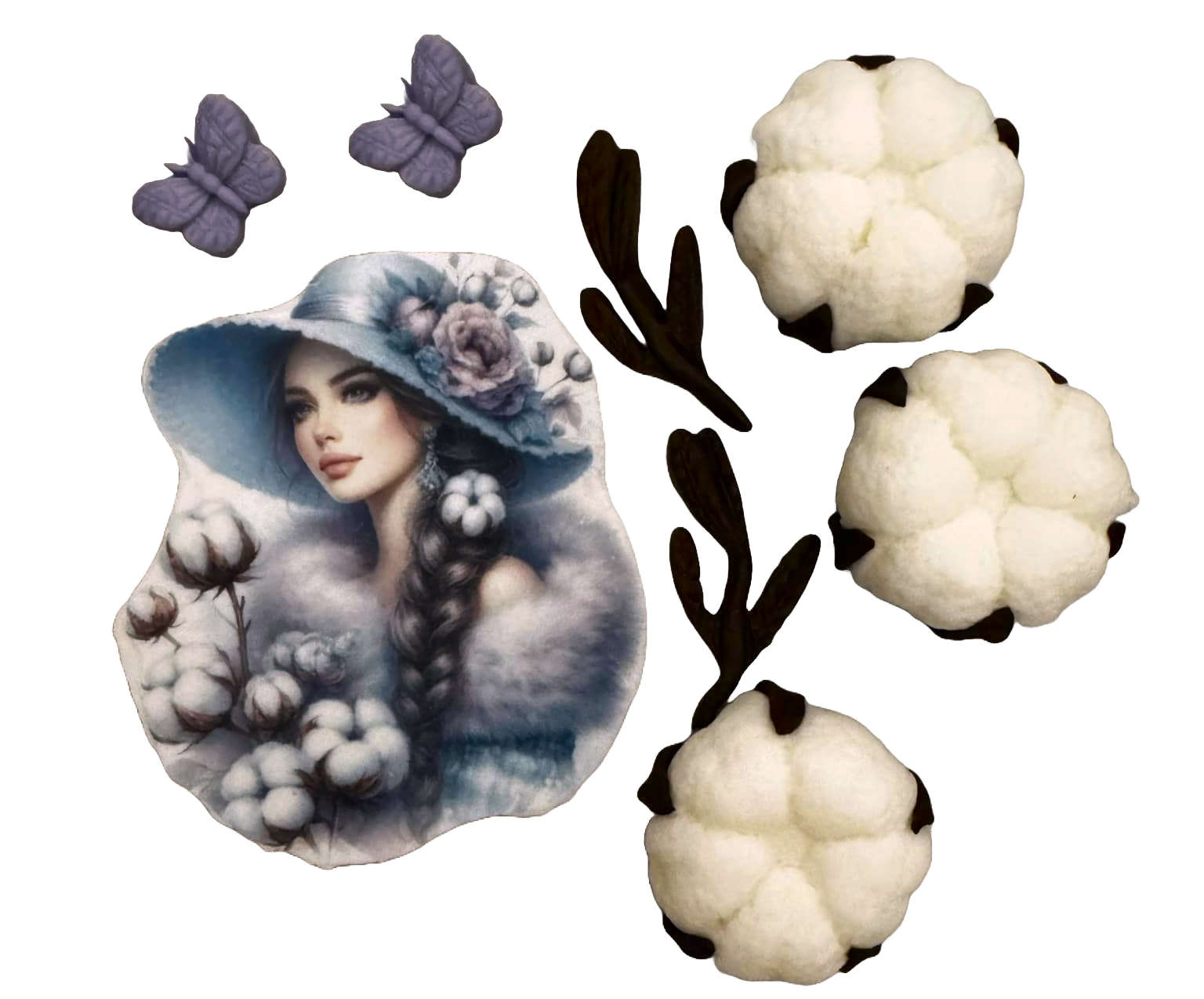 Set van 8 eetbare suikerpasta-decoraties, Beautiful Lady Sugar Paste Decorations Nati Shop